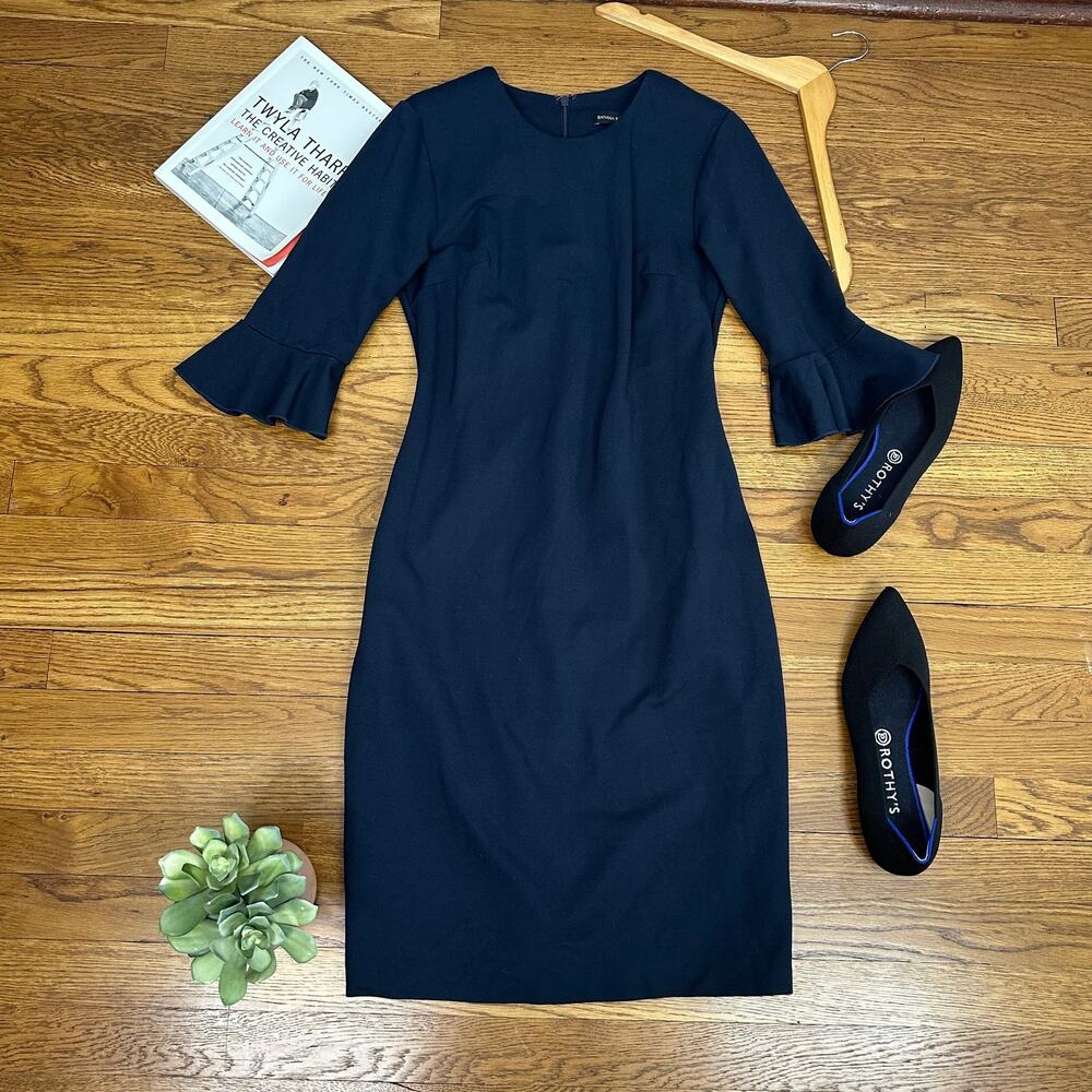 Banana Republic Navy Blue Sheath Dress with Ruffle Half Sleeve
